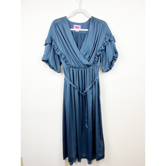 NWOT KATE SPADE NY Slate Blue Satin Midi Dress Size 6 - Picture 5 of 11